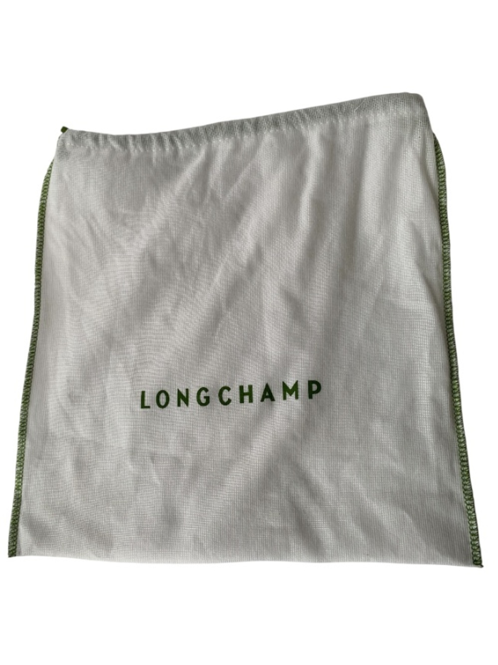 Longchamp Authentic Small White Dust Bag Green Stitched Logo Pouch ~13”